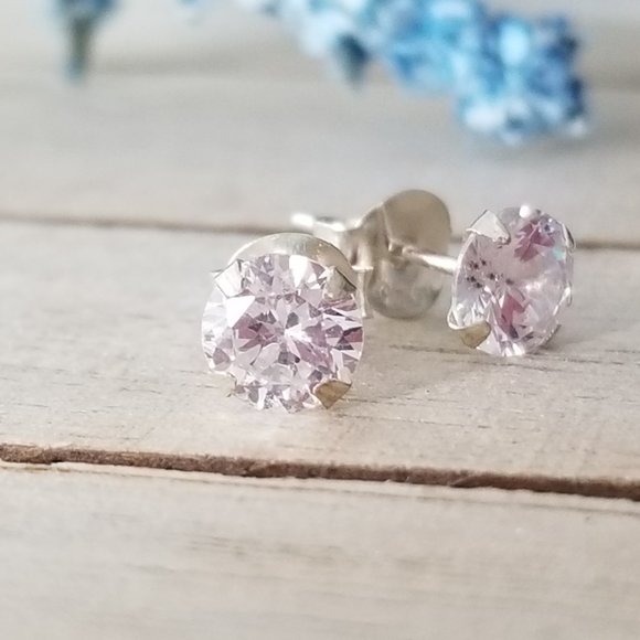 4mm Sterling Silver CZ stud earrings, Cubic Zircon - Picture 1 of 6